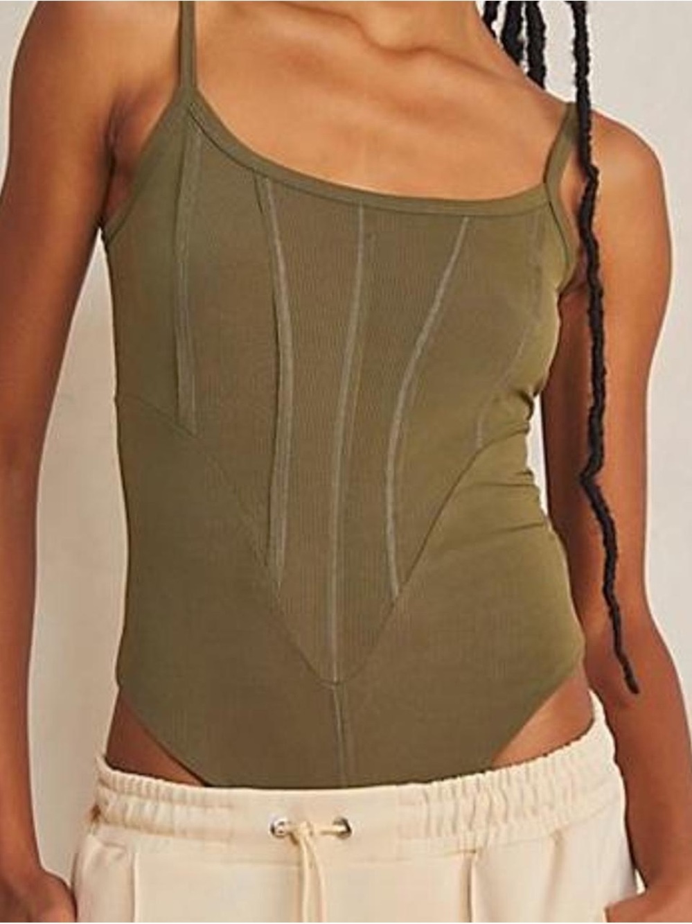 Free People Intimately Ribbed Corset Bodysuit Sage Olive Green Small